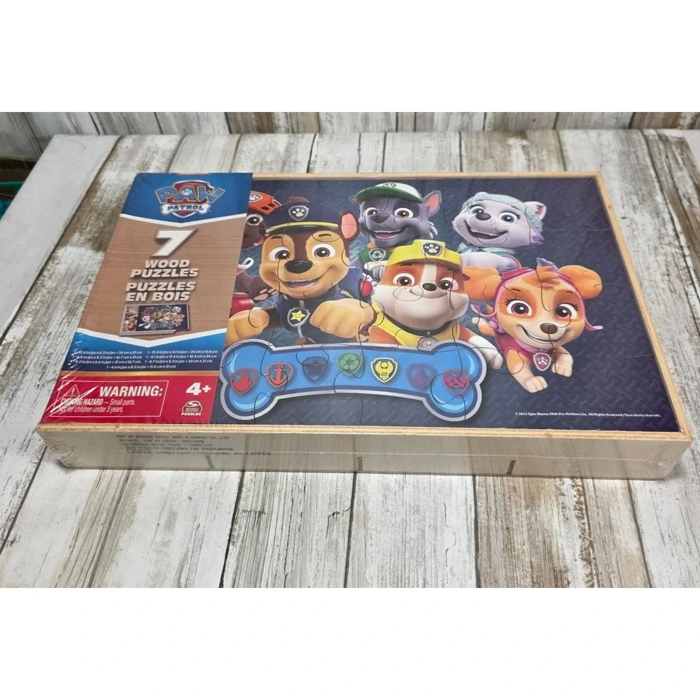 Paw Patrol 7 Wood Puzzles Set in Storage Box Spin Master Kids Jigsaw Puzzles NEW